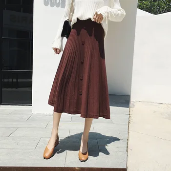 

2020 Autumn & Winter New Arrival 4 Color Knitted Skirt Stretch A-line Mid Length Section Thick Vintage Wool Skirt Free Shipping