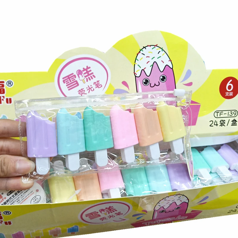 Highlighter Pen 6 Pieces Cute Kawaii Iscream Ice Cream Color, Highlighter Marker, highlighter marker,highlighter pen