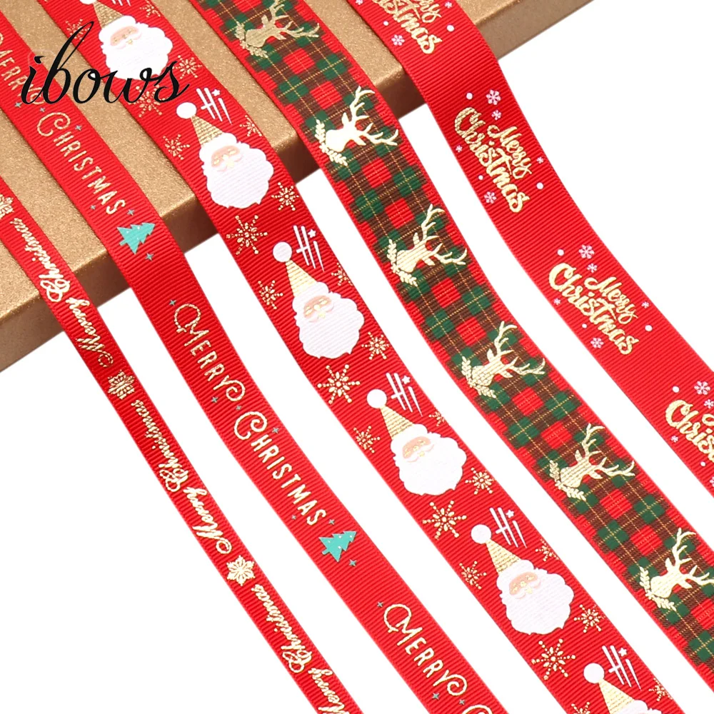 IBOWS 10 мм/16 мм/25 мм 5y Рождество Grosgrain пятно лента для рукоделия Сделай Сам DIY бигуди