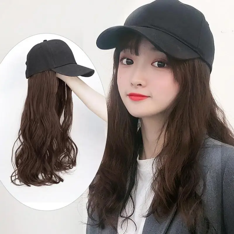 

4 Colors Adjustable Duck Tongue Wig One Wig Long Wavy Extension Hair Baseball Female Cap Adjustable Women Decoration Cap