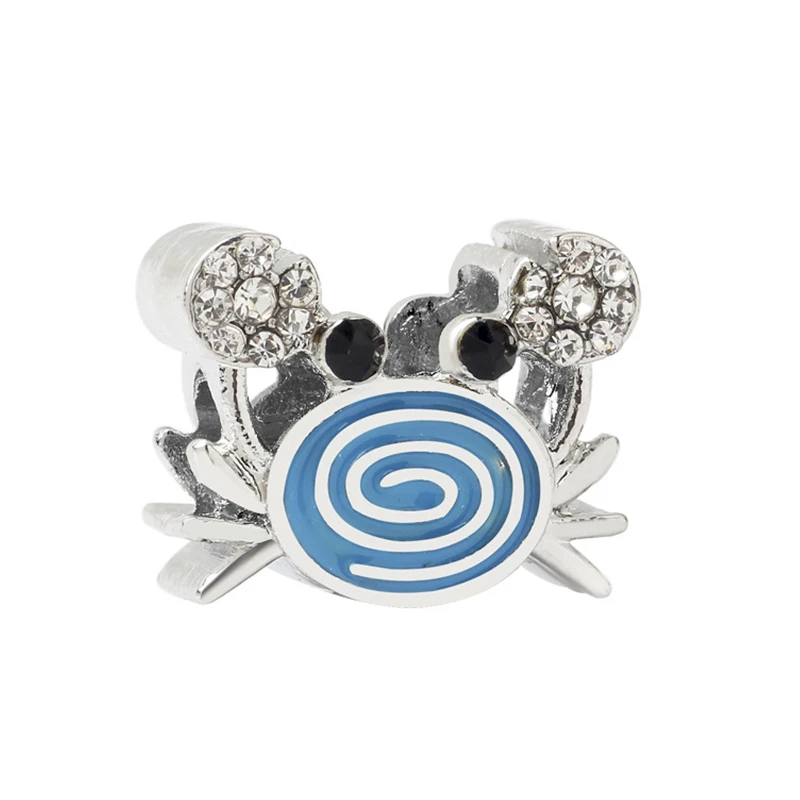 

Fit Pan Charms Bracelet Women Cute Black Zircon Eyes Blue Spiral Shell Crab Beads for Jewelry Making DIY Ocean Bangle Female