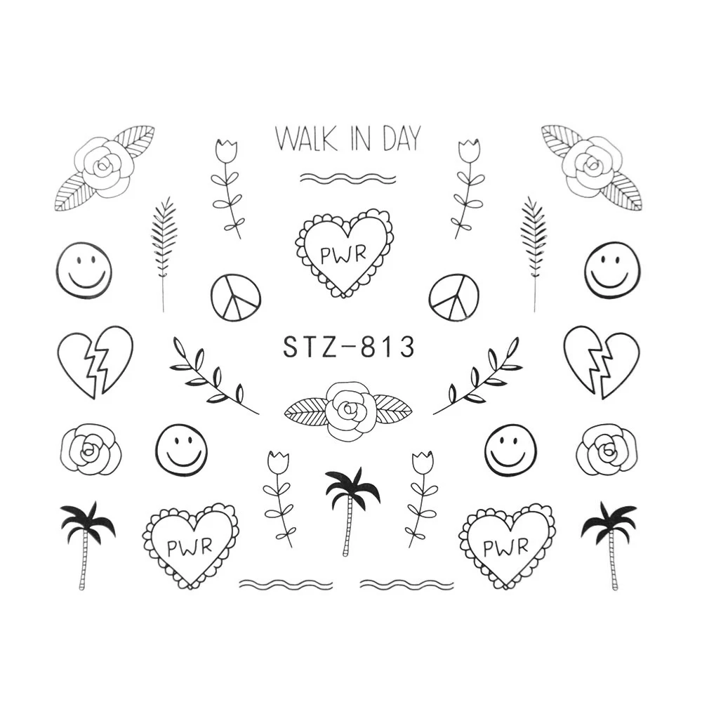 Nail Stickers Sliders For Nails For Manicure Decor Nails Set Nail Design Sliders Flower Leaf Tree Green Nail Art Watermark Decal