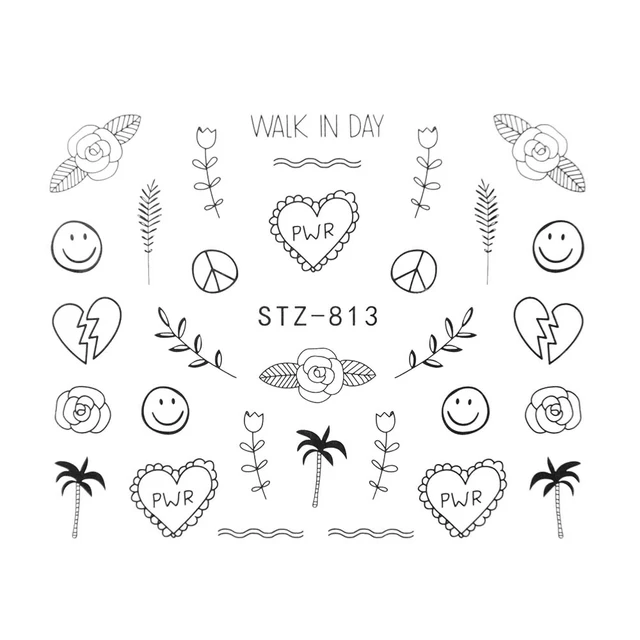 Nail Stickers Sliders For Nails For Manicure Decor Nails Set Nail Design Sliders Flower Leaf Tree Green Nail Art Watermark Decal STZ-813