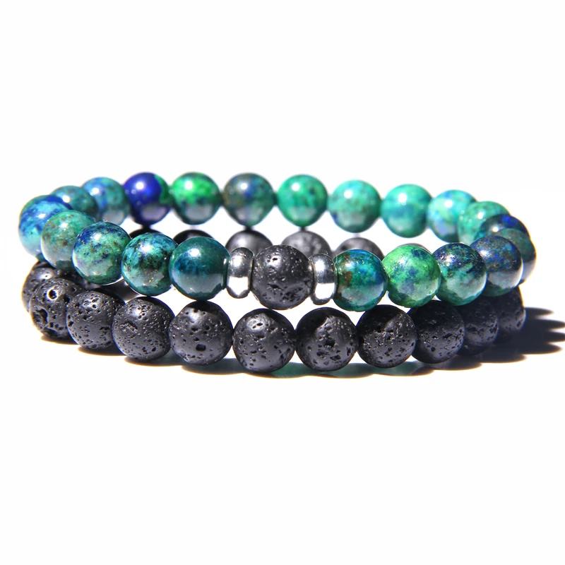 2Pcs/Set Couples Distance Bracelets male Black Lava Stone Beads bracelet female wood beads Charm Bracelets Women Men bracelet