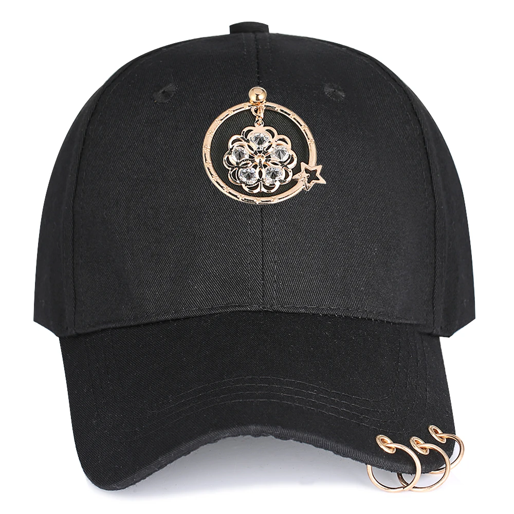 Летняя кепка с пирсинговым кольцом, Женская Бейсболка, мужская, ажурный цветок, козырек, Snapback, облегающая Кепка в стиле хип-хоп, унисекс, хлопковая кепка