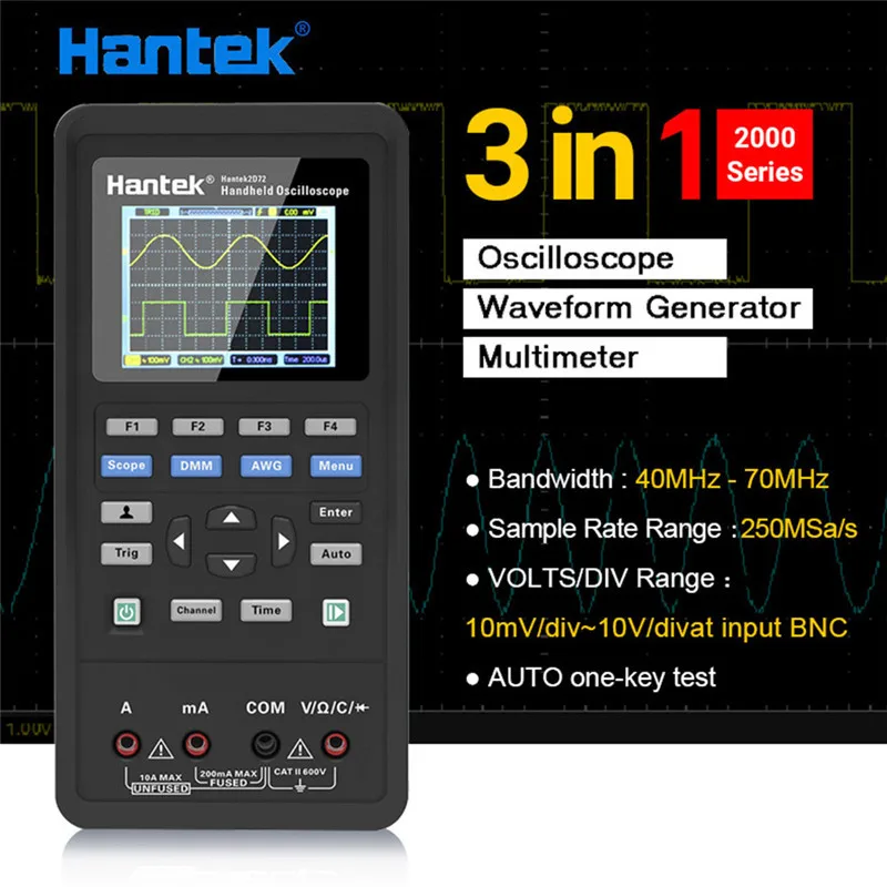 Цифровой осциллограф Hantek 3 в 1 генератор сигналов портативный мультиметр USB 2