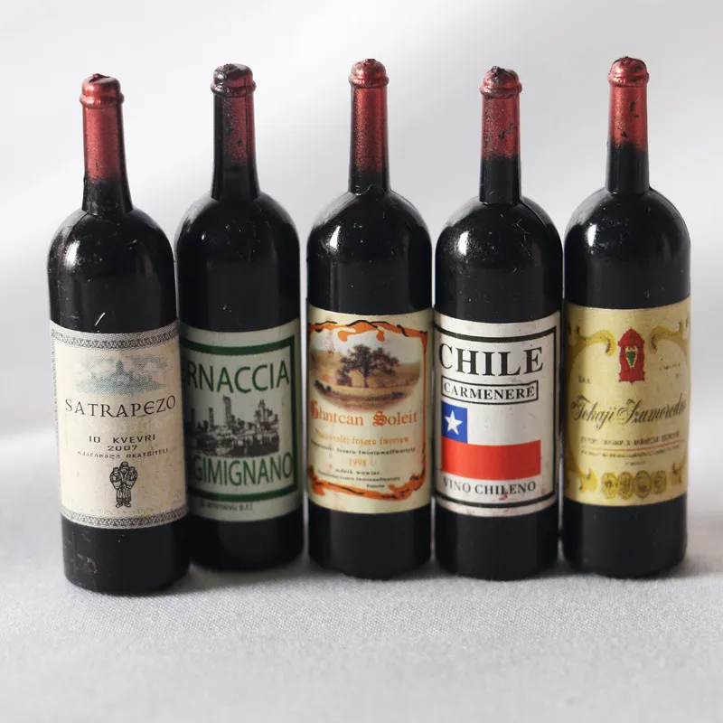 Dollhouse Miniature Accessories 5Pcs 1/12 Mini Wine Bottle Set With Box Simulation Drinks Model Toys For Doll House Decoration miniature figurines