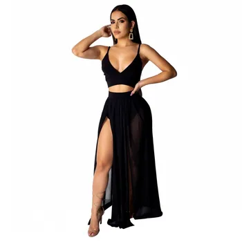 

Plus Size Summer Two Piece Set Crop Top And Skirt Set Women 2 Piece Set Chiffon Matching Sets Club Outfits Ropa Para Mujer