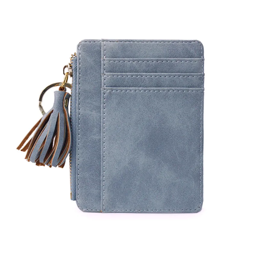 Мини-кошелек, женская кожаная сумка для кредитных карт, с кисточками, кошелек для монет, клатч, много карт, кошелек, прозрачный, для монет, Carteras Mujer A5 - Цвет: Blue