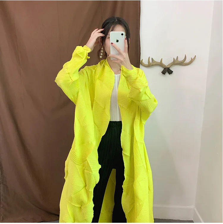 MIYAKE/верхняя одежда с оборками, рубашка, осеннее платье, плиссированный Тренч, свободный и большой размер, для девочек