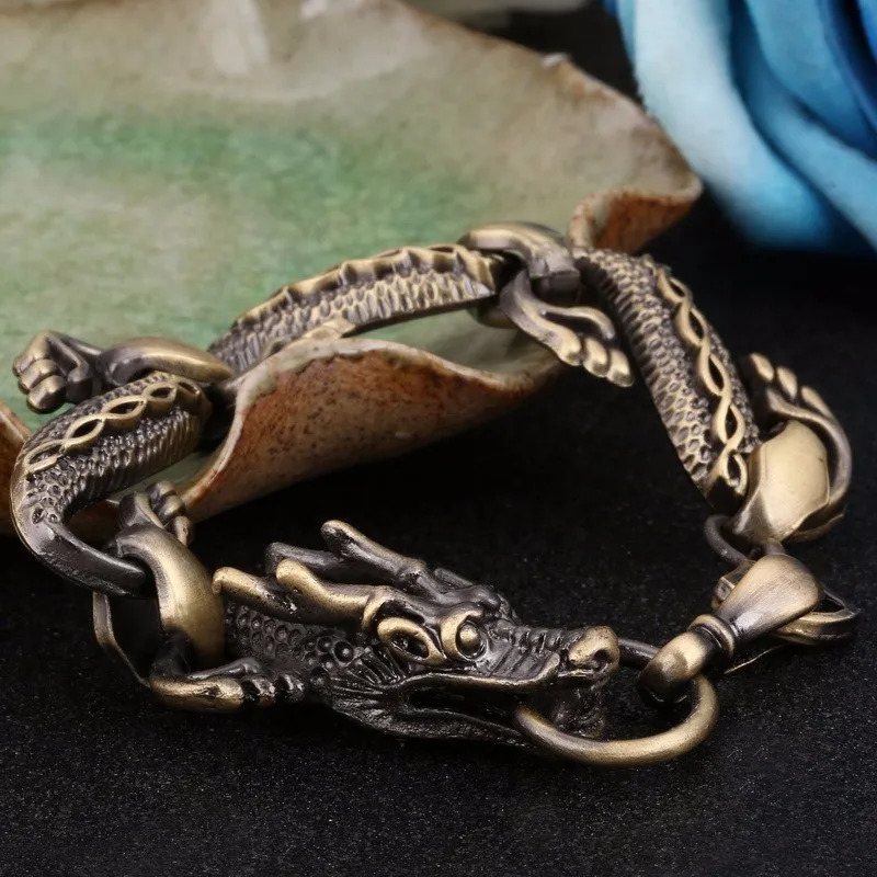

Vintage Black Silver Gold Fire Dragon Beads Bracelets Men Vintage Halloween Jewelry Alloy Metal Bracelets&Bangles Homme