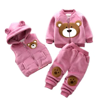 

2020 winter Warm Baby Boys Girls Clothes set Hooded jacket+ Coat + Pants 3Pcs High quality Plus velvet Children clothing Suit