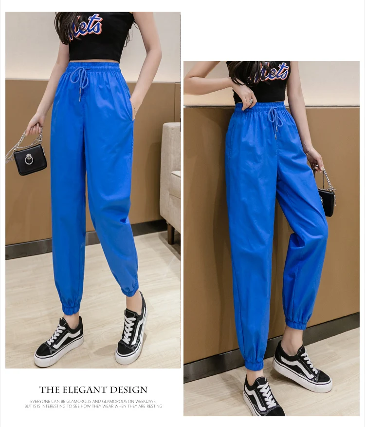 Jielur Trousers Women Solid Color Elastic Waist Candy Color Autumn Pants New Chic Sweatpants Pantalon Femme Roupas Slim Pants