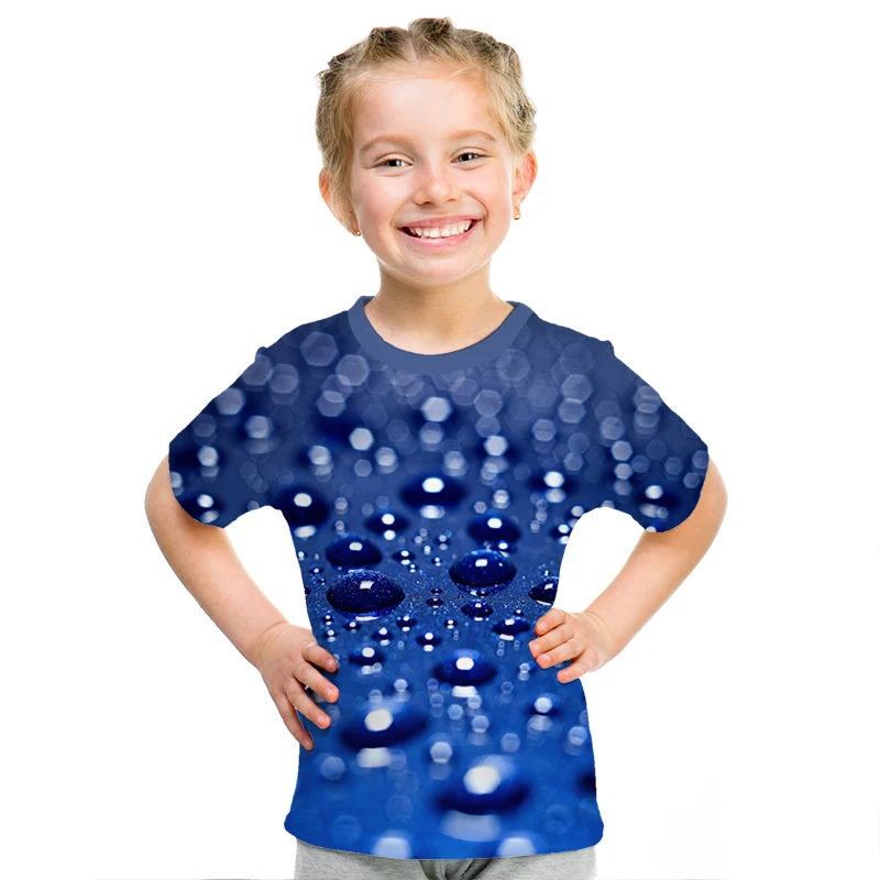 Детская модная одежда года с объемным принтом «капельки воды»; Детская рубашка с короткими рукавами; детская футболка в стиле Харадзюку
