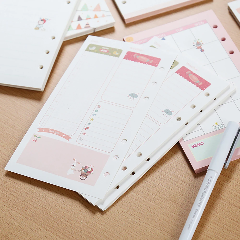 A5 A6  Kawaii Loose Leaf Notebook Paper Refill Spiral Binder Index Inner Pages Monthly Weekly Daily Planner Agenda