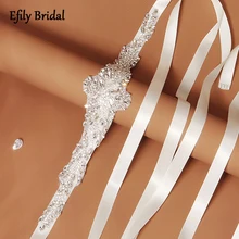 

Efily Rhinestone Bridal Belt Applique Crystal Sash Belt Wedding Accessories Dress Silver Color Party Sash Woman Bridesmaid Gift