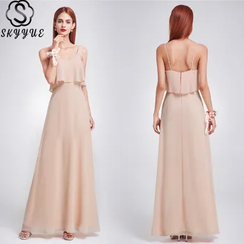 

Skyyue Ruffles Bridesmaid Dress Sleeveless Vestido Madrinha 2019 Plus Size Sling Solid Chiffon Long Women Party for Girls C510