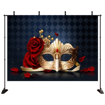 

Golden Mask Photography Background Rose Flower Masquerade Backdrop for Birthday Dance Party Photo Studio Shooting Props
