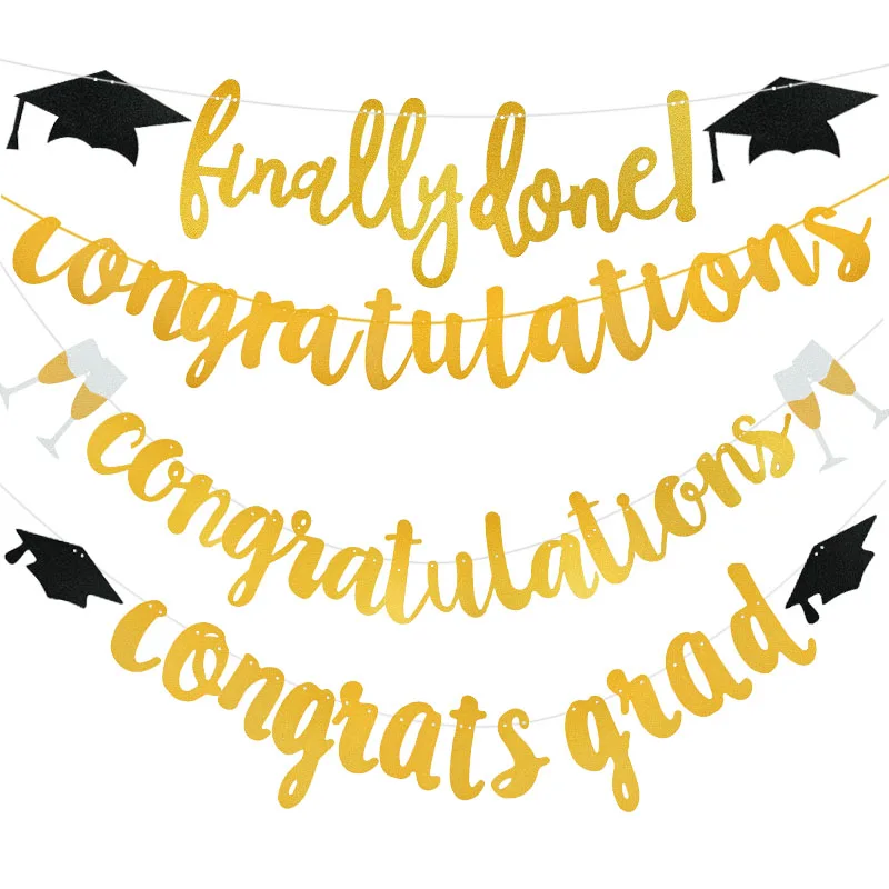 

Выпускной Золотой баннеры Бумага флаг буквы овсянка Бумага гирлянда для; Вечерние украшения Поздравляю Град поздравления