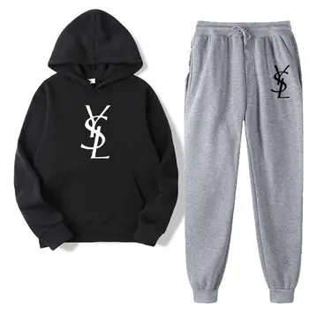 

New men's and women's two-piece sportswear jacket + pants suit hoodie long-sleeved casual warm printed cotton S-3XL