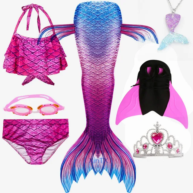 2019 4PCS Set HOT Kids Girls Mermaid Tails with Fin Swimsuit Bikini Bathing Suit Dress for