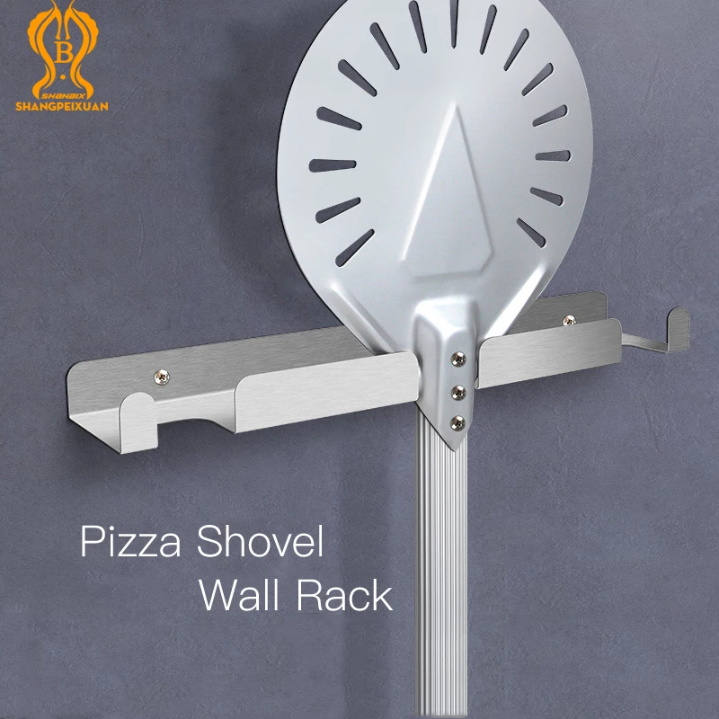 SHANGPEIXUAN Pizza Peel Wall Rack Brushed Stainless Steel Pizza Peel Wall Mounted Hanger Heavy Duty Shovel Holder Rack