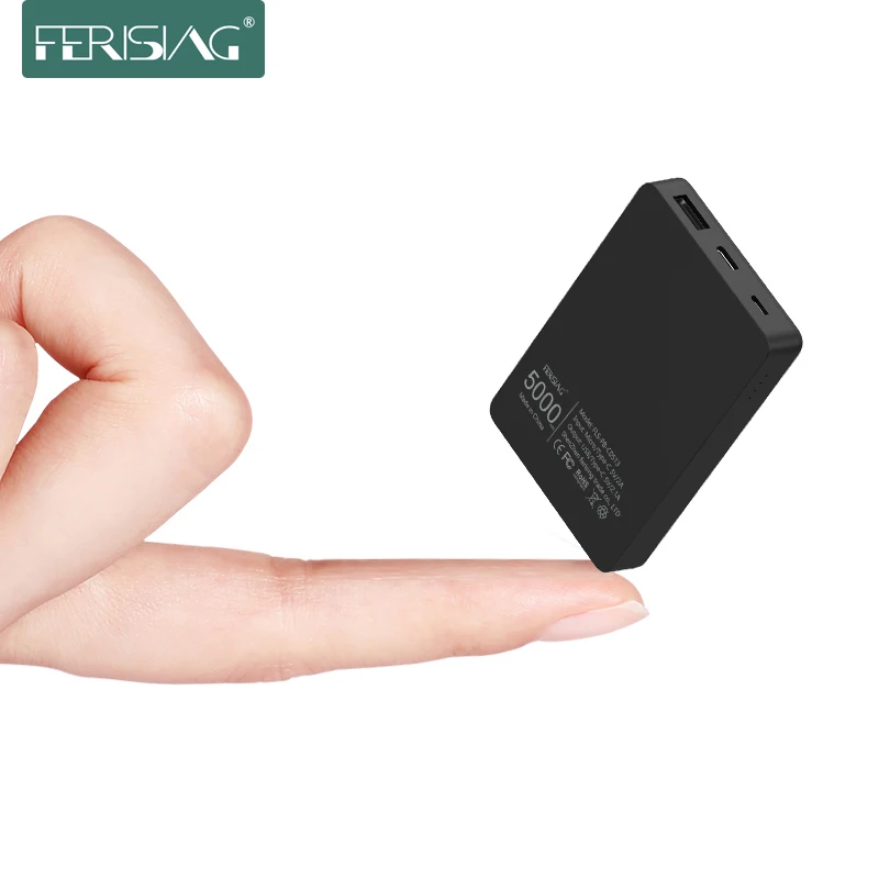 FERISING-Mini banco de energía Delgado, cargador de batería externo portátil de 5000 mAh, 5000 mAh, USB tipo C, para Xiaomi