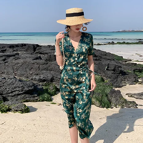 Новинка 2020 женское летнее винтажное платье с принтом коротким рукавом на