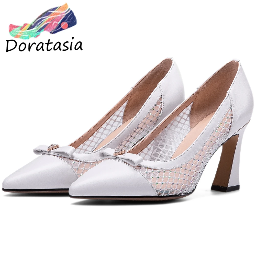 

DORATASIA New Spring Summer Girl Office Breathable Genuine Leather Pumps Quality Mesh Pumps Women 2020 High Heel Shoes Woman