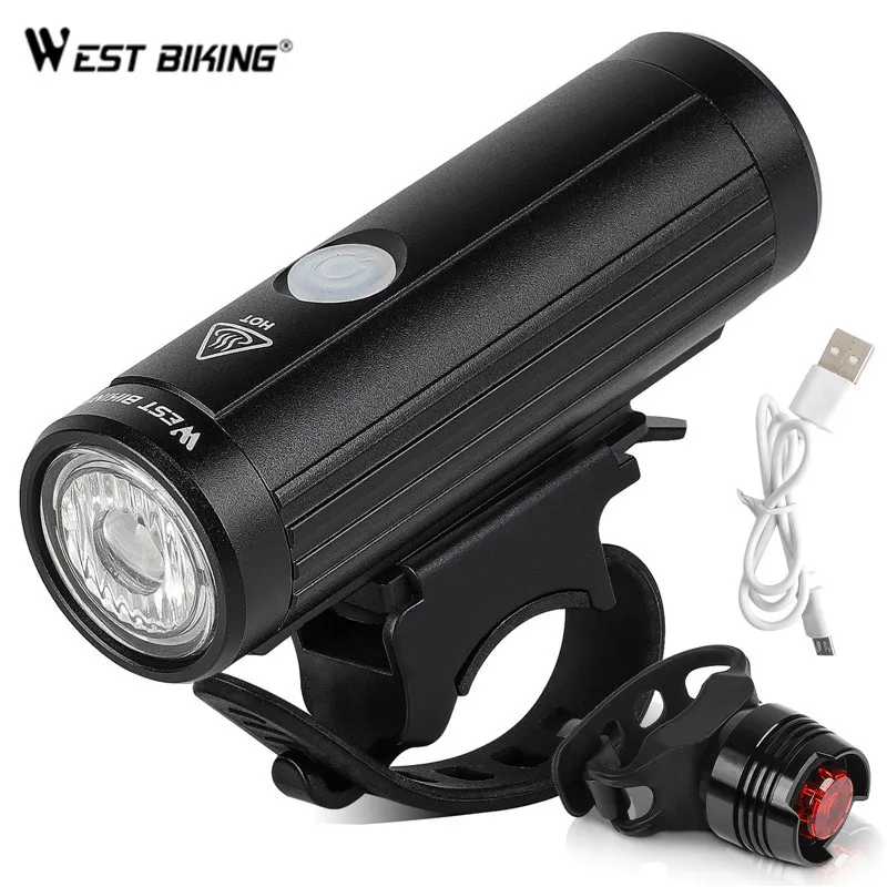 

WEST BIKING 350LM Bicycle Headlight Waterproof Anti-glare Bike Front Light USB Rechargeable MTB Light Flashlight With Taillight