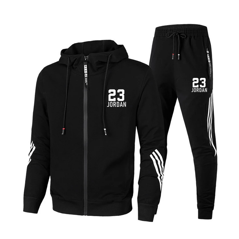 

autumn men's two-piece striped sportswear men's full-sleeved top with hood outdoor sports pants track suit suit Free shipping