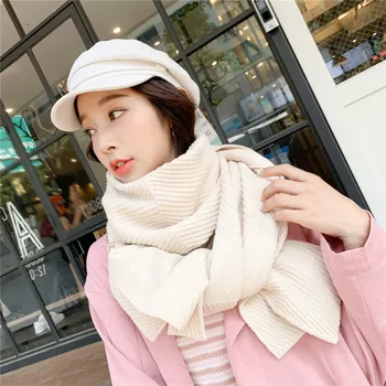 

Autumn Winter Pure Color Twill Thick Warm Cashmere Scarf Ladies Korean Fashion Shawl Dual-use Neckerchief Neck Ring 2019 New