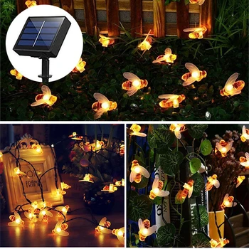 

Solar Powered Honey Bee Led String Fairy Light 50leds Bee Outdoor Garden Fence Christmas Holiday Garland Decorative Lights