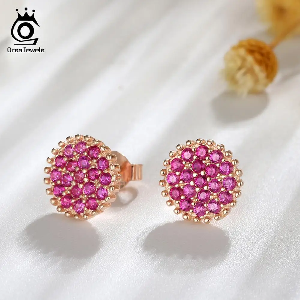 ORSA JEWELS новейший цветок серьги гвоздики AAAA розовое золото циркон Настоящее серебро 925 пробы женские серьги Элегантные ювелирные изделия SE161