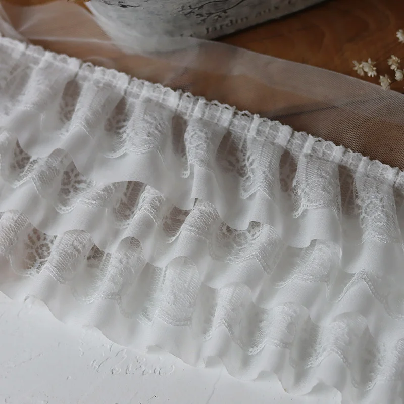 12CM Wide Three Layers 3D Pleated Mesh Chiffon Fabric Embroidered Ruffle Trim DIY Dress Apparel Collar Sewing Decor