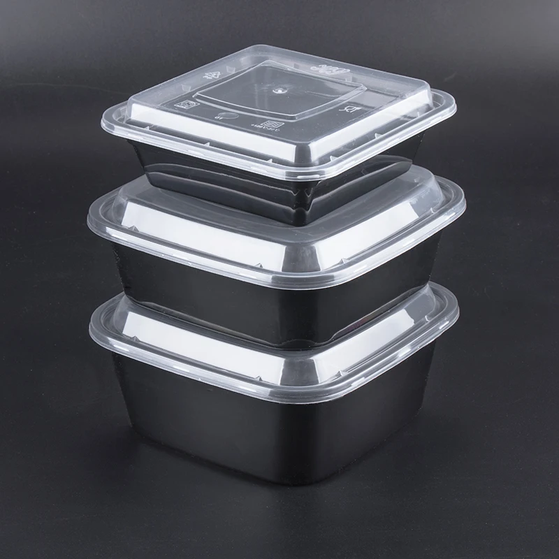 

50pcs Thicken square food packaging box disposable lunch box 380ml 750ml 1000ml picnic sushi salad plastic boxes with cover