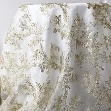 New  Design Fantastic 2020 Embroidery  White Ground Light Gold Sequin  Table Cloth For Wedding
