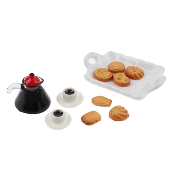 

1Set Dollhouse Miniature Macaroon Ceramic tray biscuit coffee cup pot Toys Miniatura Kitchen Accessories