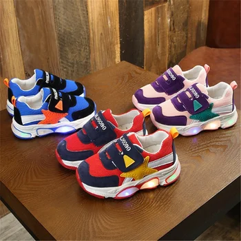 

casual shoes for Kid's new children's sports shoes boys girls casual breathable fashion mesh flash shoes