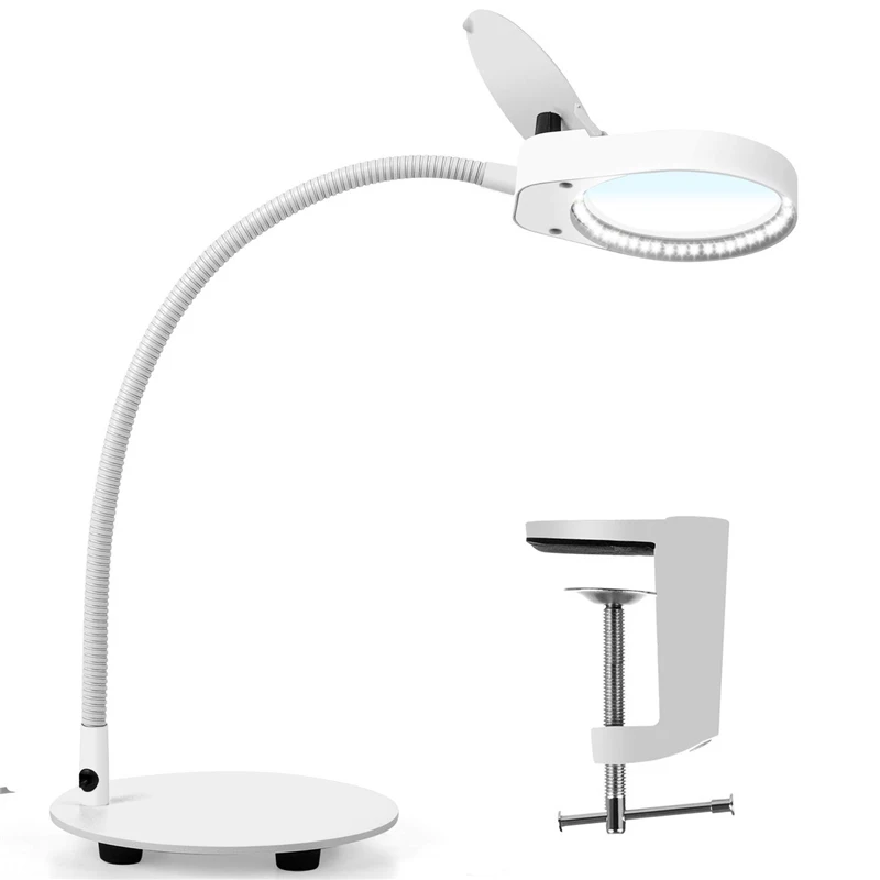 

2-in-1 Ultra Bright LED Dimmable Magnifying Desk Lamp& Clamp 3X10X 10X15X Real Glass Lighted Magnifier with Flexible Gooseneck