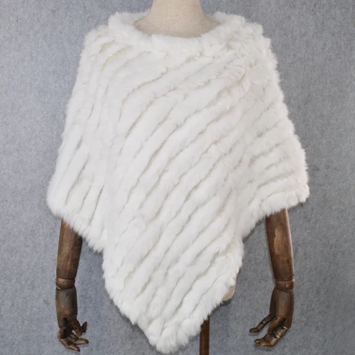 Горячая Распродажа пончо с натуральным кроличьим мехом шарф осень зима настоящий кроличий мех шаль вязаная женская эластичная из натурального кроличьего меха Пашмина - Цвет: white