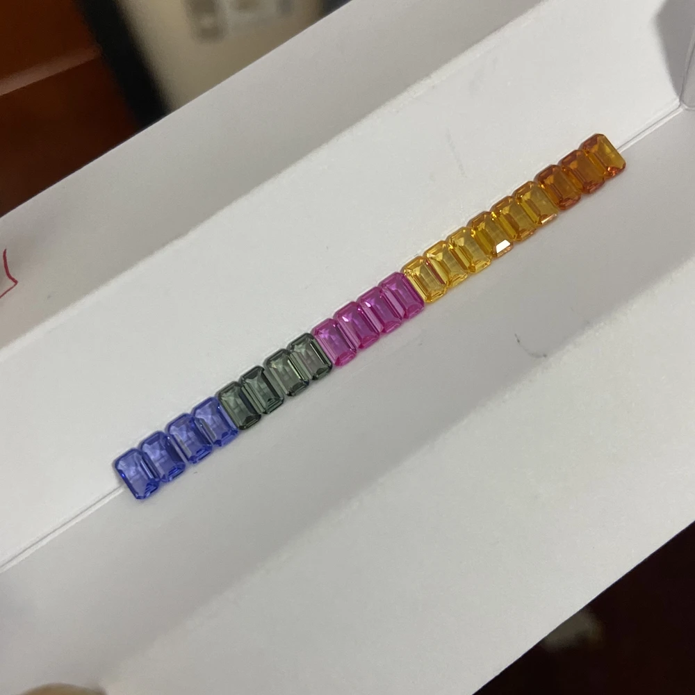 Meisidian Emerald Cut 3x5mm Rainbow Lab Sapphire Baguette Loose Gemstone For Ring Making