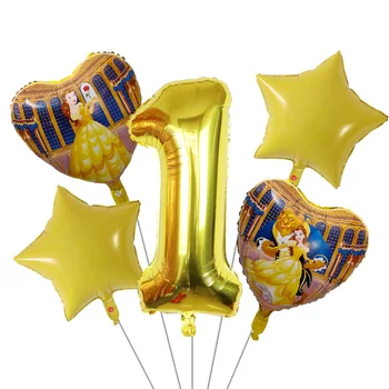 

5pcs Beauty And The Beast Balloons Gold number Balloon Girl Birthday Party Decoration Kids Princess Globos Baby Shower balloon