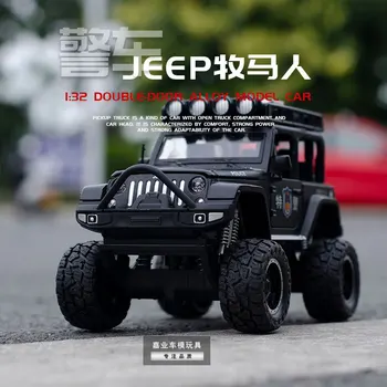 

1:32 high simulation 4x4 big wheel jeep wrangler off-road children's alloy police car with sound and light to open the door