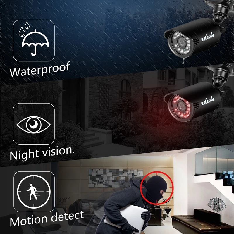 Камера видеонаблюдения Zclever 8 каналов 1200TVL 720P AHD DVR 4/8 шт.|Система наблюдения| |