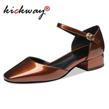 

Ladies Pumps 2020 Spring Square Heel Ankle Strap Sweet Party Shoes Ladies Buckle Round Toe Med Heels Pumps Brown Green Size 40