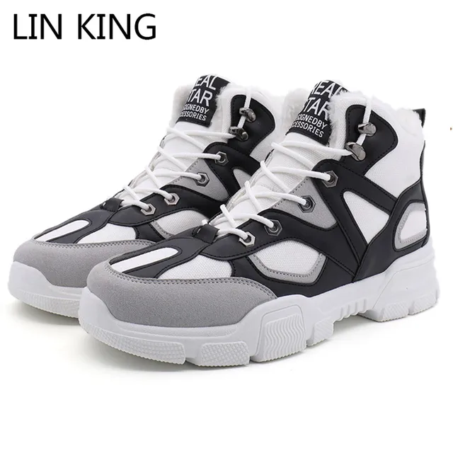 US $21.83 LIN KING Plus Size Mens Winter Ankle Boots Sneakers Warm Keep Lace Up Snow Boots For Male Adult Wa