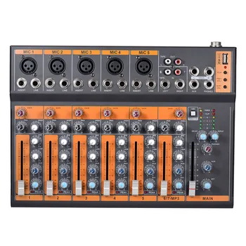 

Portable 7-Channel 3-band EQ Mic Line Audio Mixer Mixing Console USB Interface 48V Phantom Power with Power Adapter