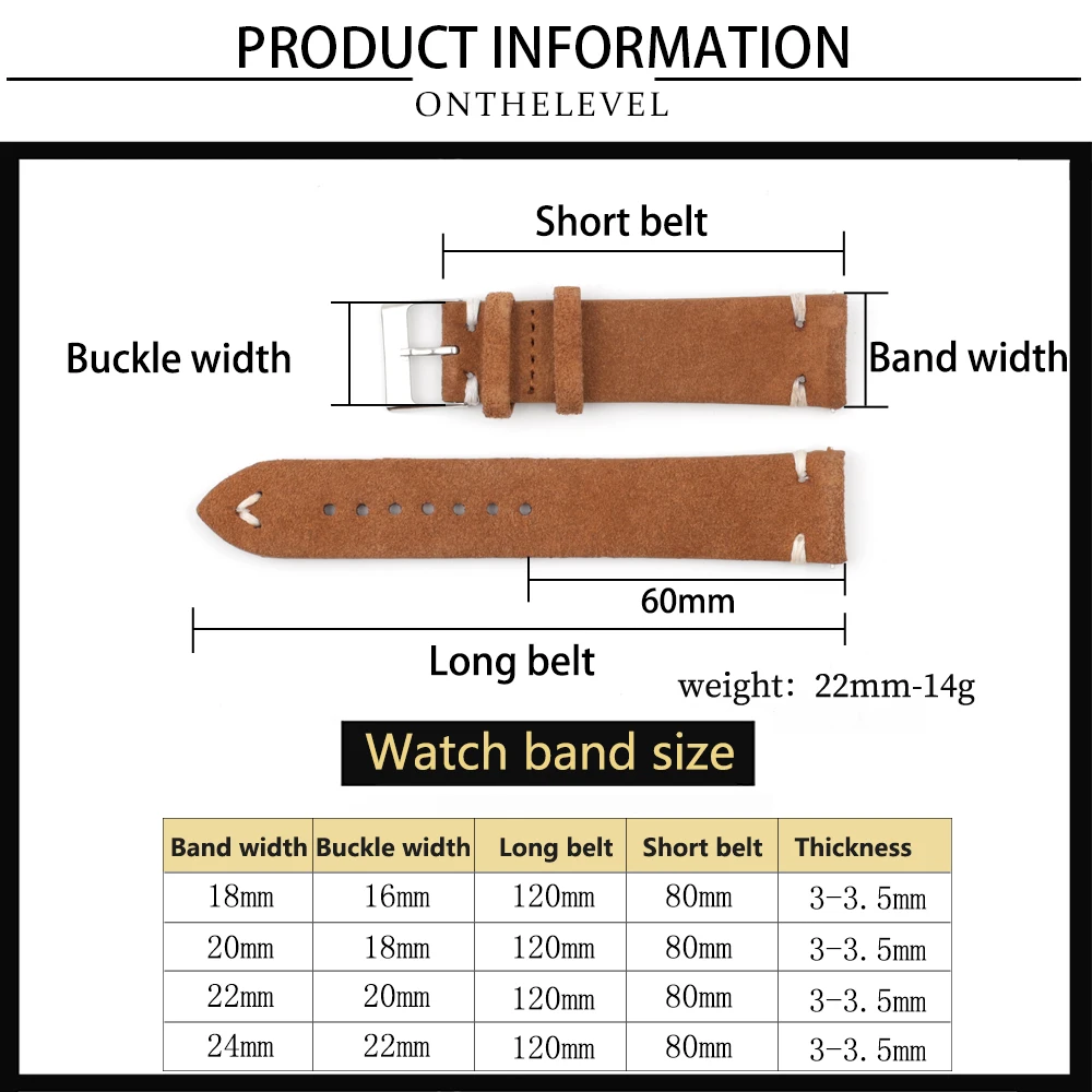 Premium Vintage Suede Leather Blue Watch Strap