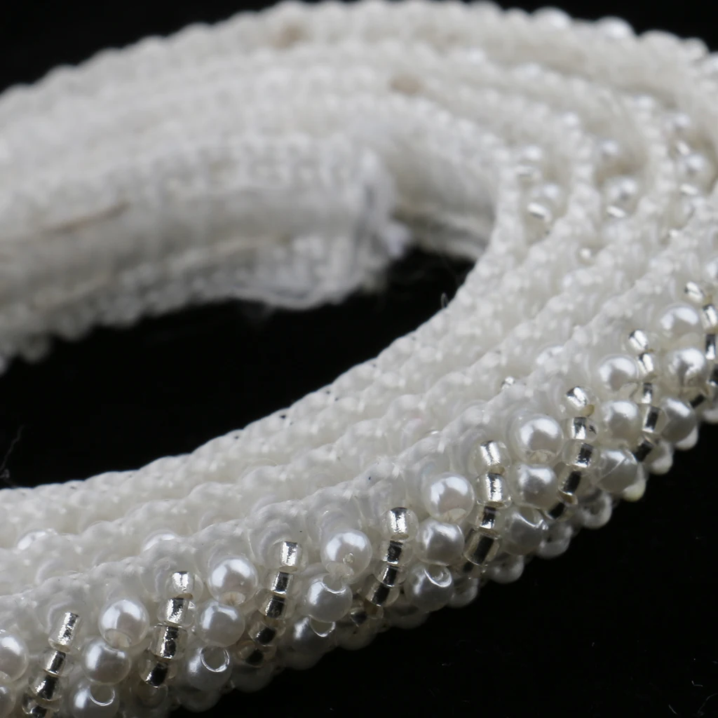 1 Yard Pearl Beaded Lace Trim Applique Ribbons Sewing Craft Embellishment White for Dress Clothes Garment Sewing Accessories